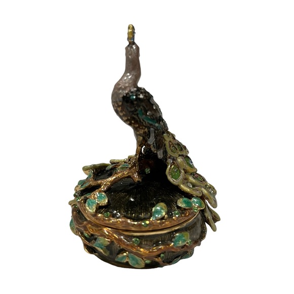 Trinket Box-Luxurious Enamel Peacock with Rhinestones, Like Jay Strongwater - Picture 6 of 9